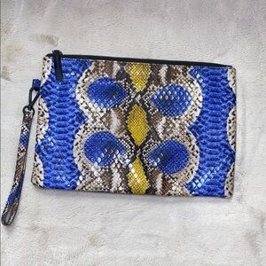 Blue and Yellow Snakeskin Wristlet with Luxurious Gloss